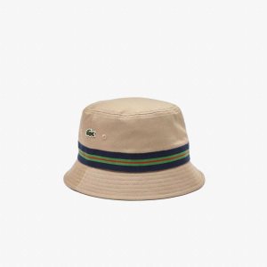 Lacoste Organic Bomull Stripe Band Bucket Beige | 5436-ZNVYE