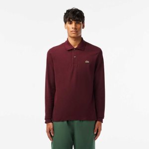 Lacoste Original L.12.12 Long Sleeve Heathered Bomull Burgunder | 2304-ZUNSR