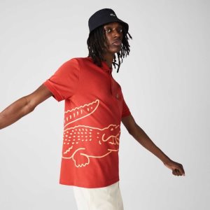 Lacoste Regular Fit Crocodile Print Bomull Pique Rød | 4025-NZYPD