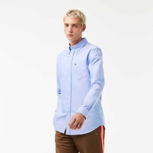 Lacoste Regular Fit Oxford Bomull Blå | 0287-QERVD