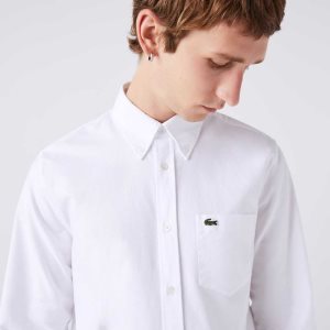 Lacoste Regular Fit Oxford Bomull Hvite | 3804-PFOAY