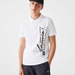 Lacoste Regular Fit Signature Bomull Pique Hvite | 0713-GDNZL