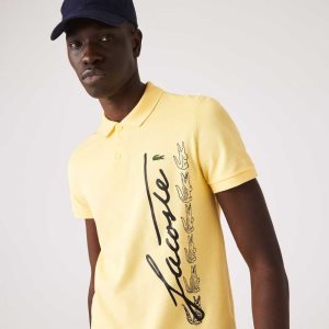 Lacoste Regular Fit Signature Bomull Pique Gul | 3569-TOHBN