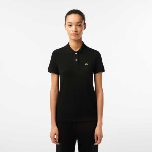 Lacoste Regular Fit Soft Bomull Petit Pique Svarte | 9318-OGEUP