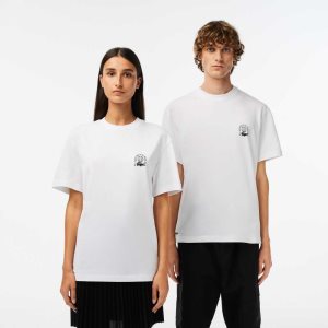 Lacoste Relaxed Fit Organic Bomull Jersey Hvite | 9814-SNAYB