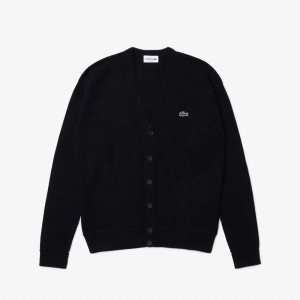 Lacoste Relaxed Fit Tone-on-Tone Buttons Ull Cardigan Marineblå Blå | 2356-DOKFX