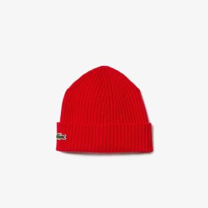 Lacoste Ribbet Ull Beanie Rød | 2543-GFRKJ