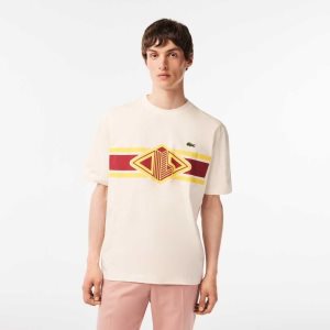 Lacoste Round Neck Loose Fit Printed Hvite | 9417-YKOGX