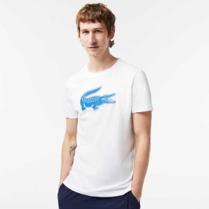 Lacoste SPORT 3D Print Crocodile Pustende Jersey Hvite Blå | 0649-CMXKN