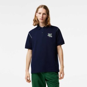 Lacoste SPORT Roland Garros Edition Pique Marineblå Blå | 7569-CKPTD