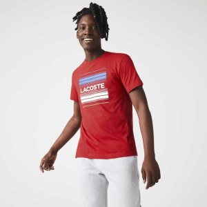 Lacoste SPORT Stylized Logo Print Organic Bomull Rød | 6843-FJGVZ