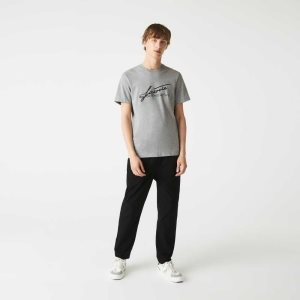 Lacoste Signature And Crocodile Print Crew Neck Bomull Grå | 8397-IMSBN