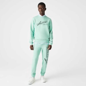 Lacoste Signature Print Crew Neck Bomull Fleece Grønn | 3954-BXEJM