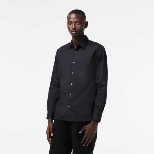 Lacoste Slim Fit French Collar Bomull Poplin Svarte | 9815-DYUNQ