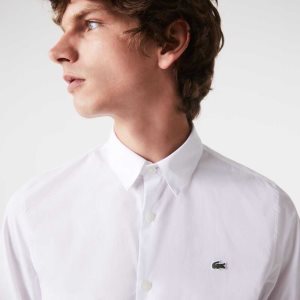 Lacoste Slim Fit Stretch Bomull Poplin Hvite | 9527-WDVGZ