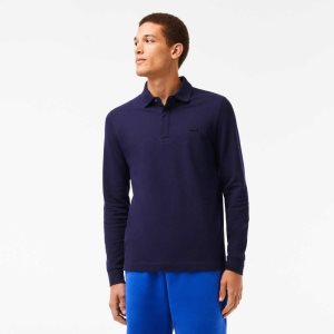 Lacoste Smart Paris long sleeve stretch cotton Marineblå Blå | 6409-ZPWAN