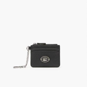 Lacoste Snap Hook Grained Lær Card Holder Svarte | 5986-JOFLE