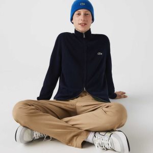 Lacoste Stand-Up Collar Organic Bomull Zippered Marineblå Blå | 5137-RQKCO