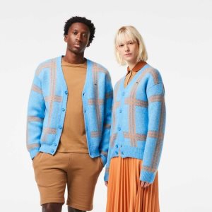 Lacoste Tartan Pattern Ull Cardigan Blå Oransje Brune | 2965-AVKQT