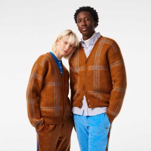 Lacoste Tartan Pattern Ull Cardigan Brune Blå Oransje | 6827-HKVMZ