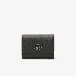 Lacoste Top Grain Lær Flap Close Wallet Svarte | 3209-FWGBP