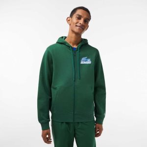 Lacoste Unbrushed Fleece Zipped Hoodie Grønn | 2189-FNGOC