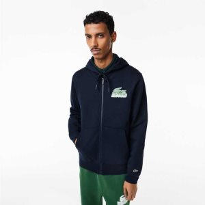 Lacoste Unbrushed Fleece Zipped Hoodie Marineblå Blå | 3208-LAOND