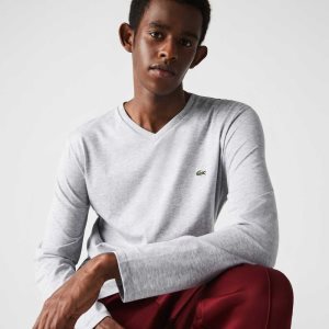 Lacoste V-Neck Lette Pima Bomull Jersey Grå | 4623-SVAFT