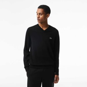 Lacoste V-Neck Organic Bomull Svarte | 2154-GNVSY