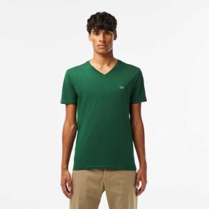 Lacoste V-Neck Pima Bomull Jersey Grønn | 0547-PFDBM