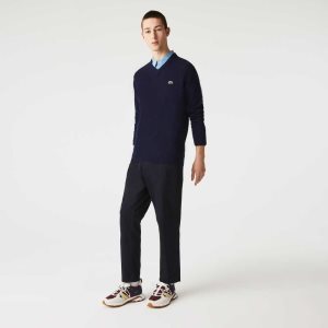 Lacoste V-Neck Ull Marineblå Blå | 3178-GZBLD