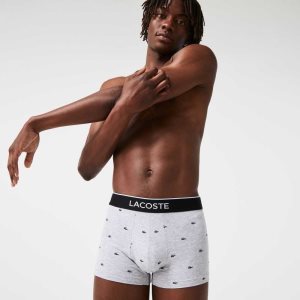 Lacoste Vanlige Signature Bokser Trunks 3-Pack Svarte Grå | 5910-RIPYO