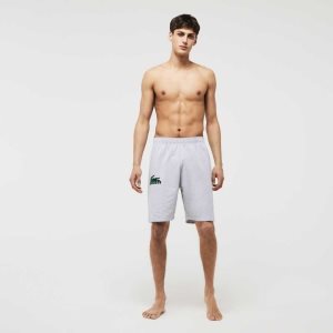 Lacoste Velour Crocodile Bomull Fleece Lounge Shorts Grå Grønn | 2307-UXTMA