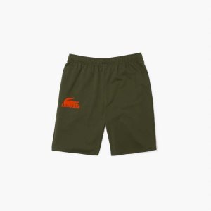 Lacoste Velour Crocodile Bomull Fleece Lounge Shorts Khaki Grønn Oransje | 3784-SRAPM