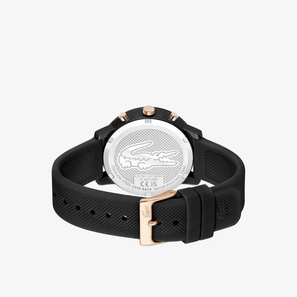 Lacoste 12.12 Chrono Black and Carnation Gold Silikon Svarte | 6713-QUHCY