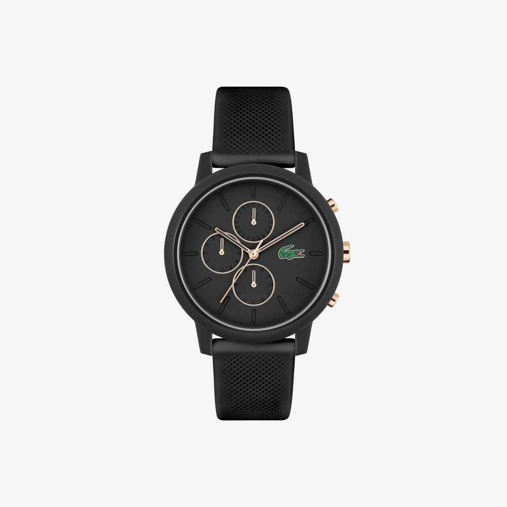 Lacoste 12.12 Chrono Black and Carnation Gold Silikon Svarte | 6713-QUHCY