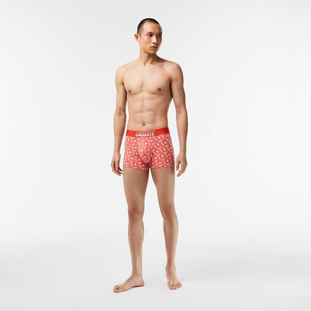 Lacoste 3-Pack Stretch Bomull Printed Trunks Oransje Grå Hvite | 3617-AZIVE