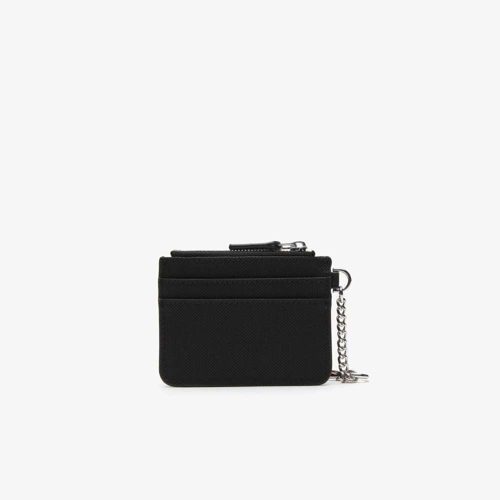 Lacoste 4 Slot Zipped Card Holder Svarte | 7609-DPOFR