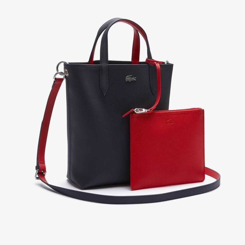 Lacoste Anna Reversible Coated Canvas Tote Bag Blå Mørke Rød | 1732-FRWHJ