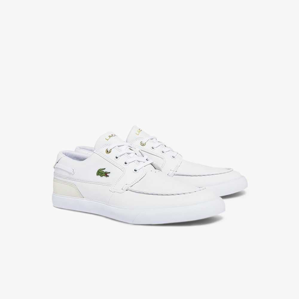 Lacoste Bayliss Deck Lær Båt Hvite Hvite | 9270-UHDFX