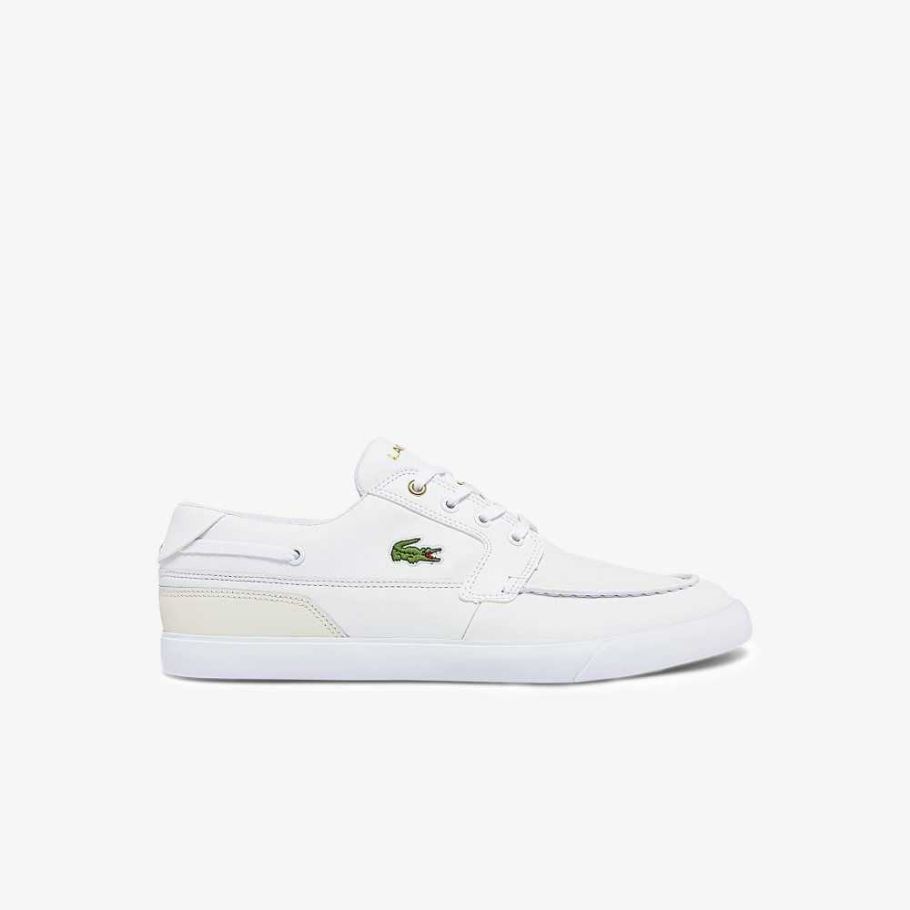 Lacoste Bayliss Deck Lær Båt Hvite Hvite | 9270-UHDFX