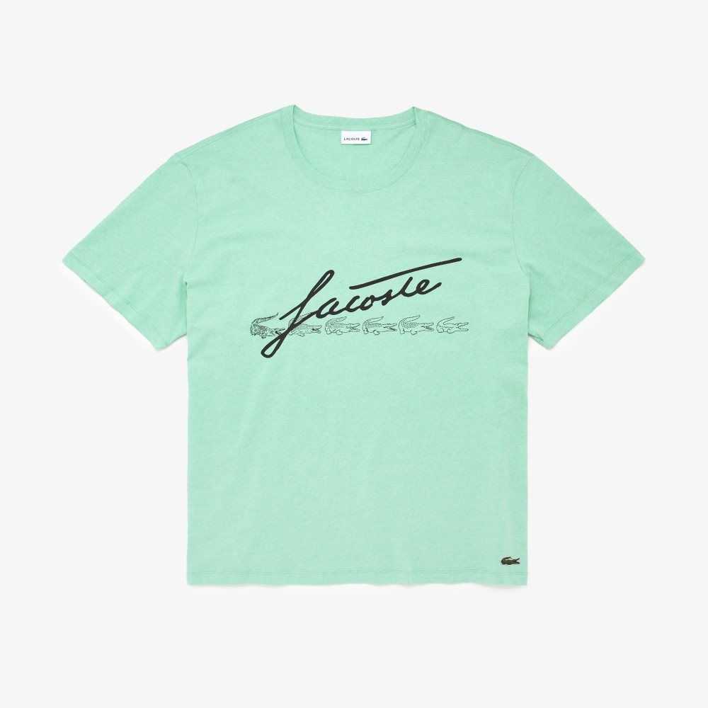 Lacoste Big Fit Signature Print Grønn | 5821-YRTXU