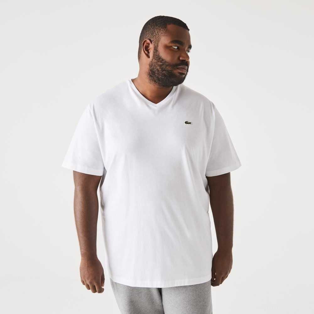 Lacoste Big Fit V-Neck Jersey Hvite | 1367-JVWXG