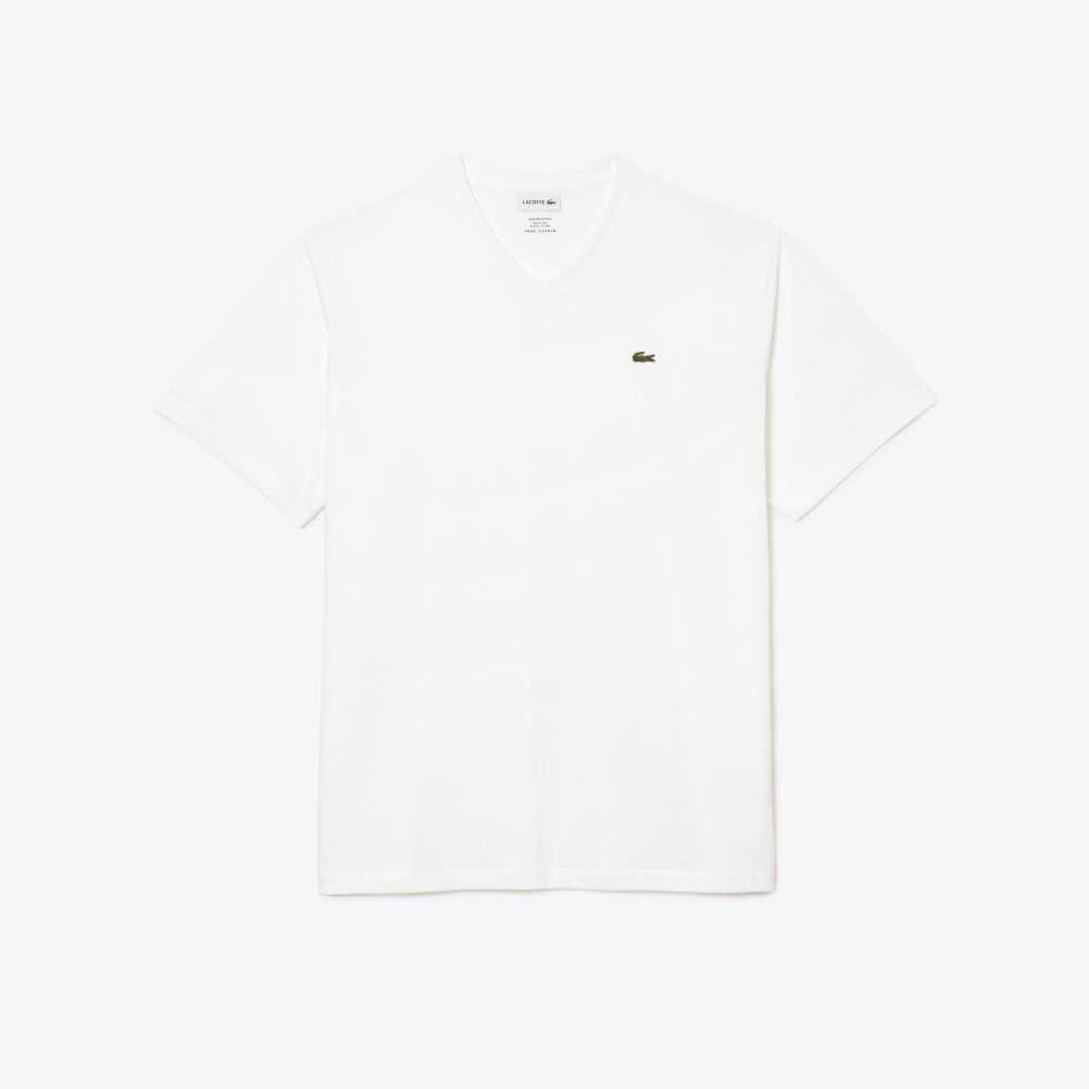 Lacoste Big Fit V-Neck Jersey Hvite | 1367-JVWXG