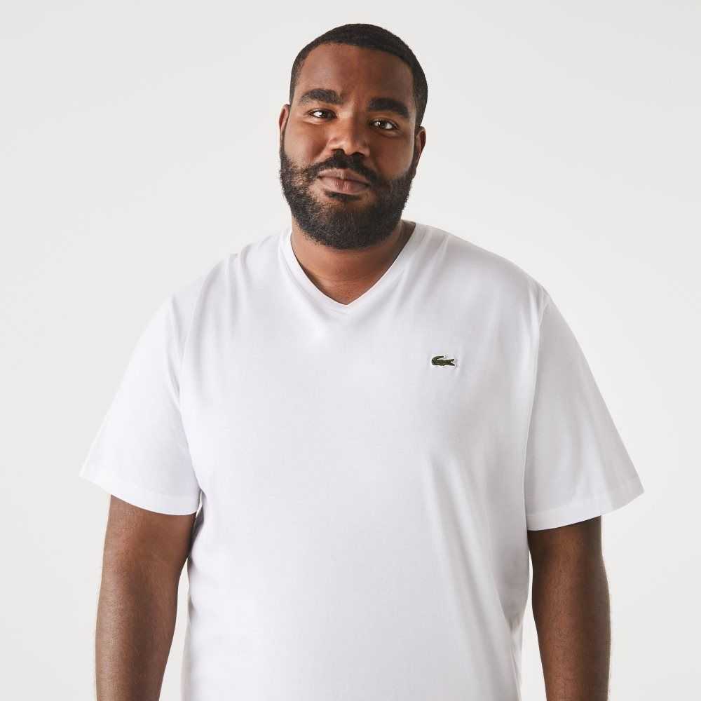 Lacoste Big Fit V-Neck Jersey Hvite | 1367-JVWXG