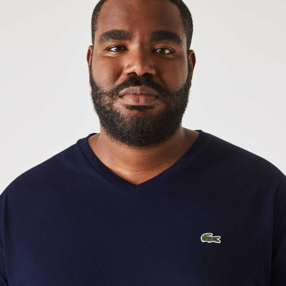 Lacoste Big Fit V-Neck Jersey Marineblå Blå | 5746-RQUTC