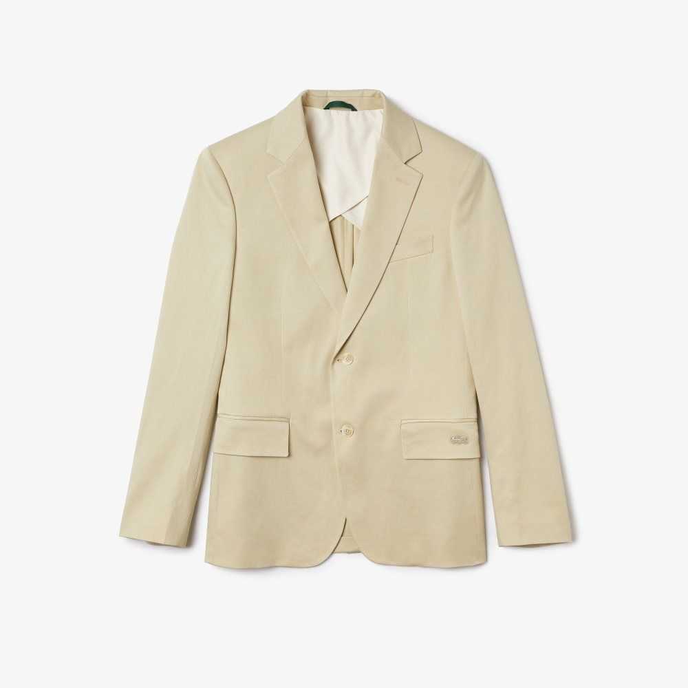 Lacoste Bomull And Linen Blend Plissert Blazer Beige | 6873-LTAQH