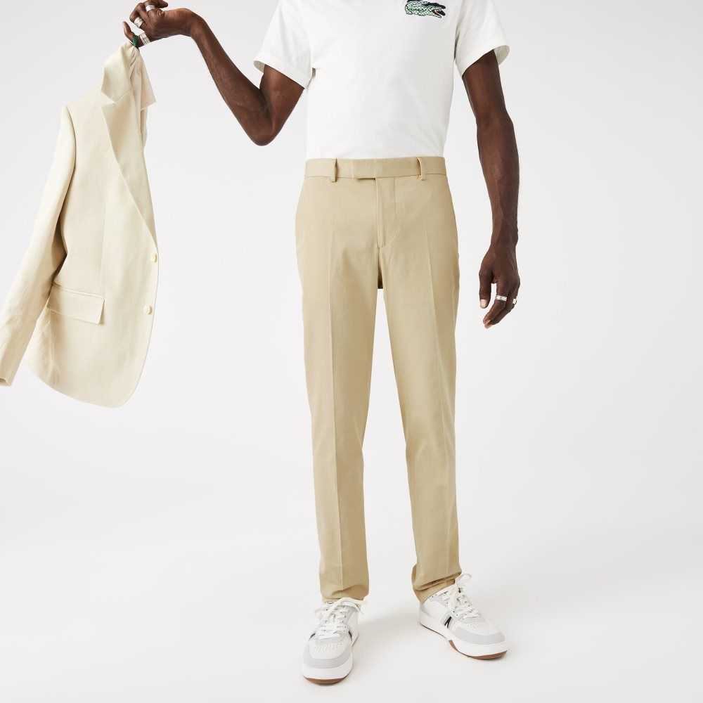 Lacoste Bomull And Linen Blend Plissert Beige | 9314-YXEWC