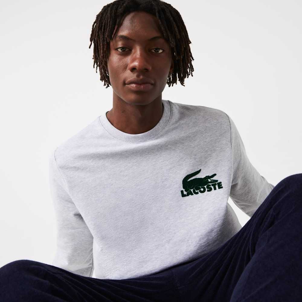 Lacoste Bomull Fleece Lounge Sweatshirt Grå Grønn | 3016-NHPDE