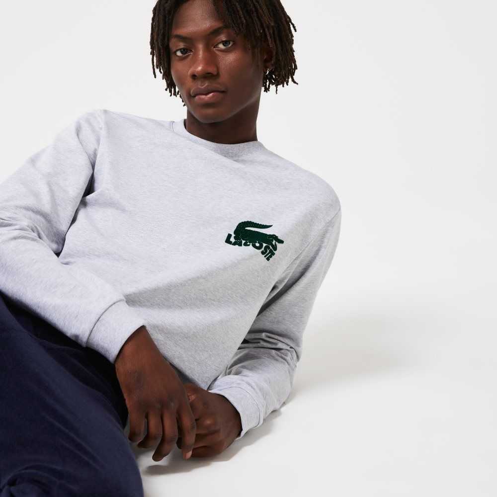 Lacoste Bomull Fleece Lounge Sweatshirt Grå Grønn | 3016-NHPDE